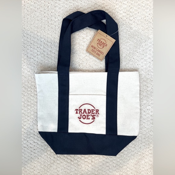 Trader Joe’s Blue Mini Canvas Tote Bag NEW - Picture 2 of 2